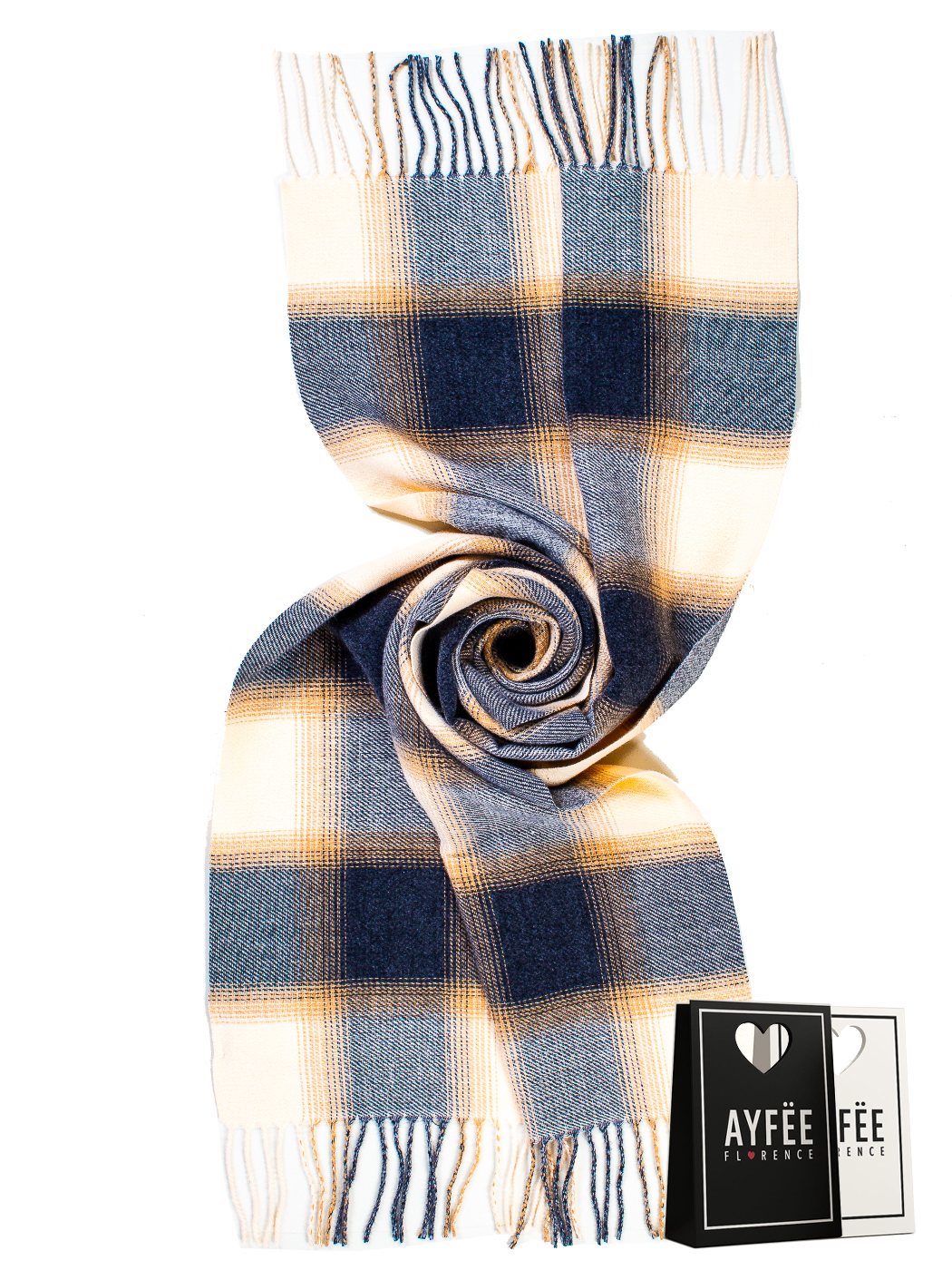 STOLA QUADRI CON FRANGE, 100%VI, MADE IN PRC  - BLACK